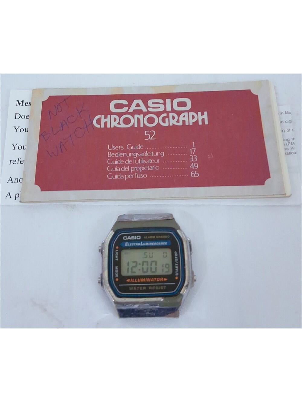 Casio A-168 (1572) Illuminator Digital Alarm/Chronograph Men's No Band